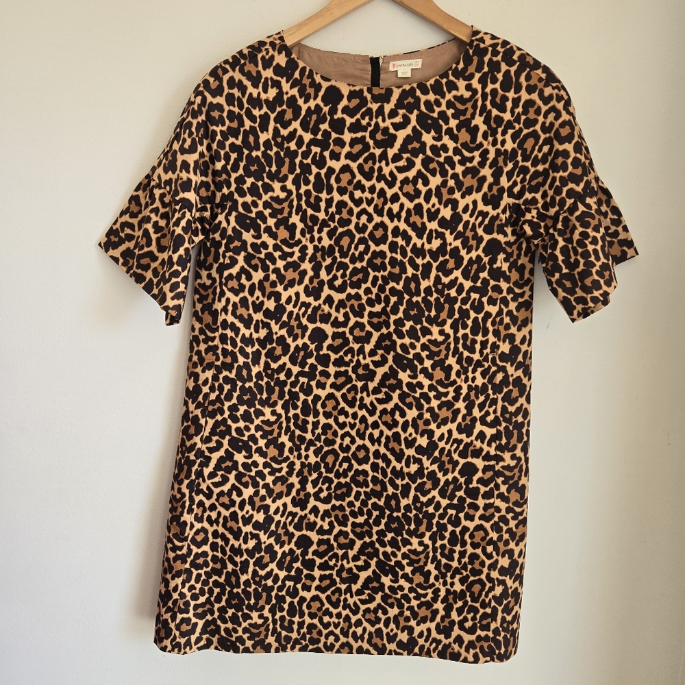 J Crew  100% Coton Leopard Flutter Short Sleeve Oversized Boxy Tunic Mini Dre…
